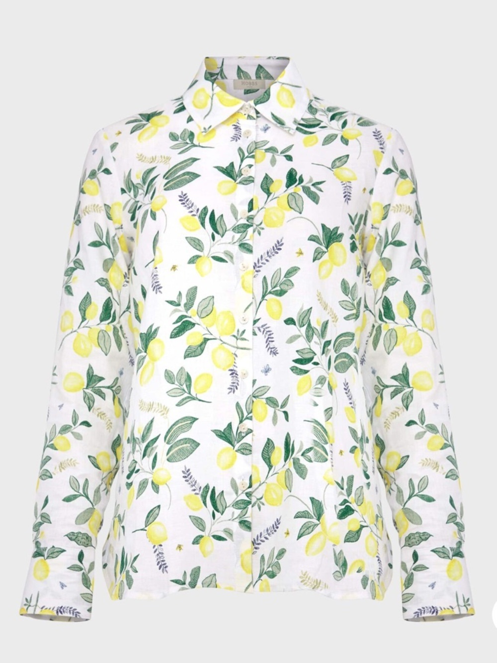 Hobbs London Livia Lemon Print Linen Button Down